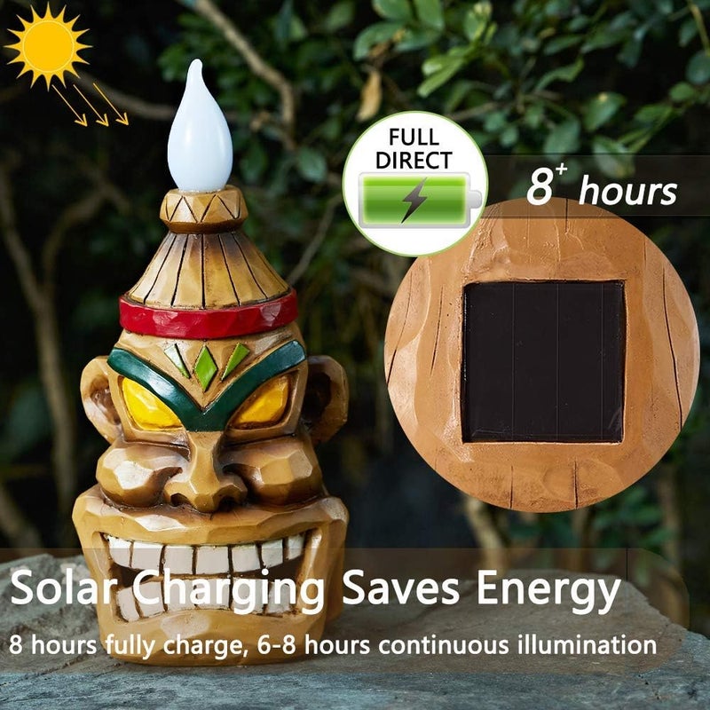 Yiosax Outdoor Solar Tiki Statue Decor-Tiki Bar Decoration-Torch Tiki Head Statues Outdoor Decorations for Garden,Patio,Yard,Backyard,Lawn,Garden Gift,Garden Tiki Figurine 8.74 Inch Tall - Image 4